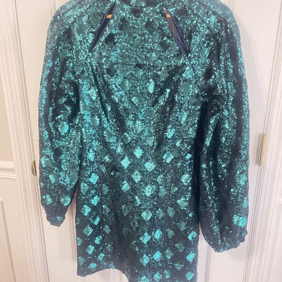 Free People NWT Size 6 Chante’s Holiday Dress - Sequin Green Mini Party Dress - Picture 2 of 8